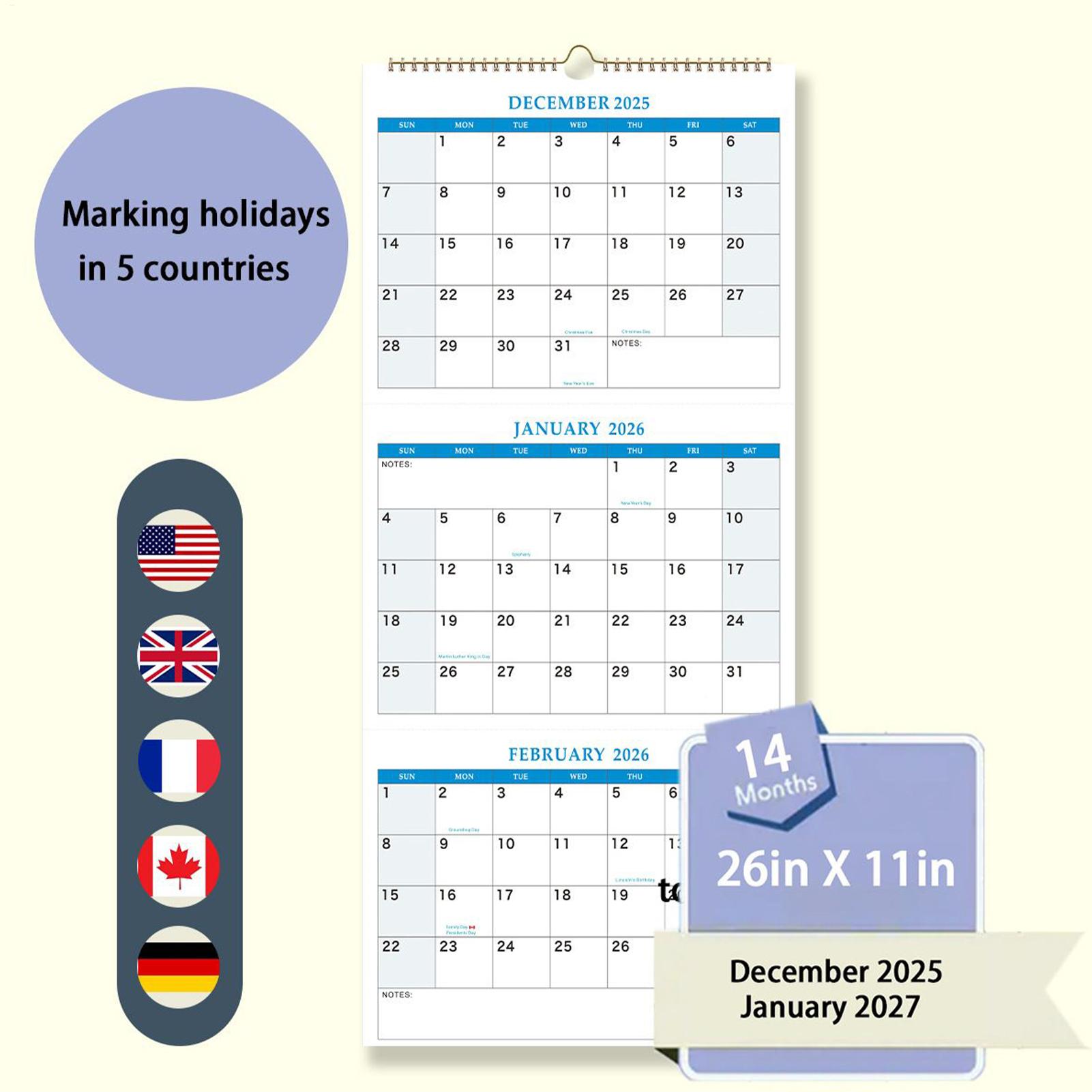 2026 Large Wall Calendar 3 Mon - огляд і ціна Planned Parenthood